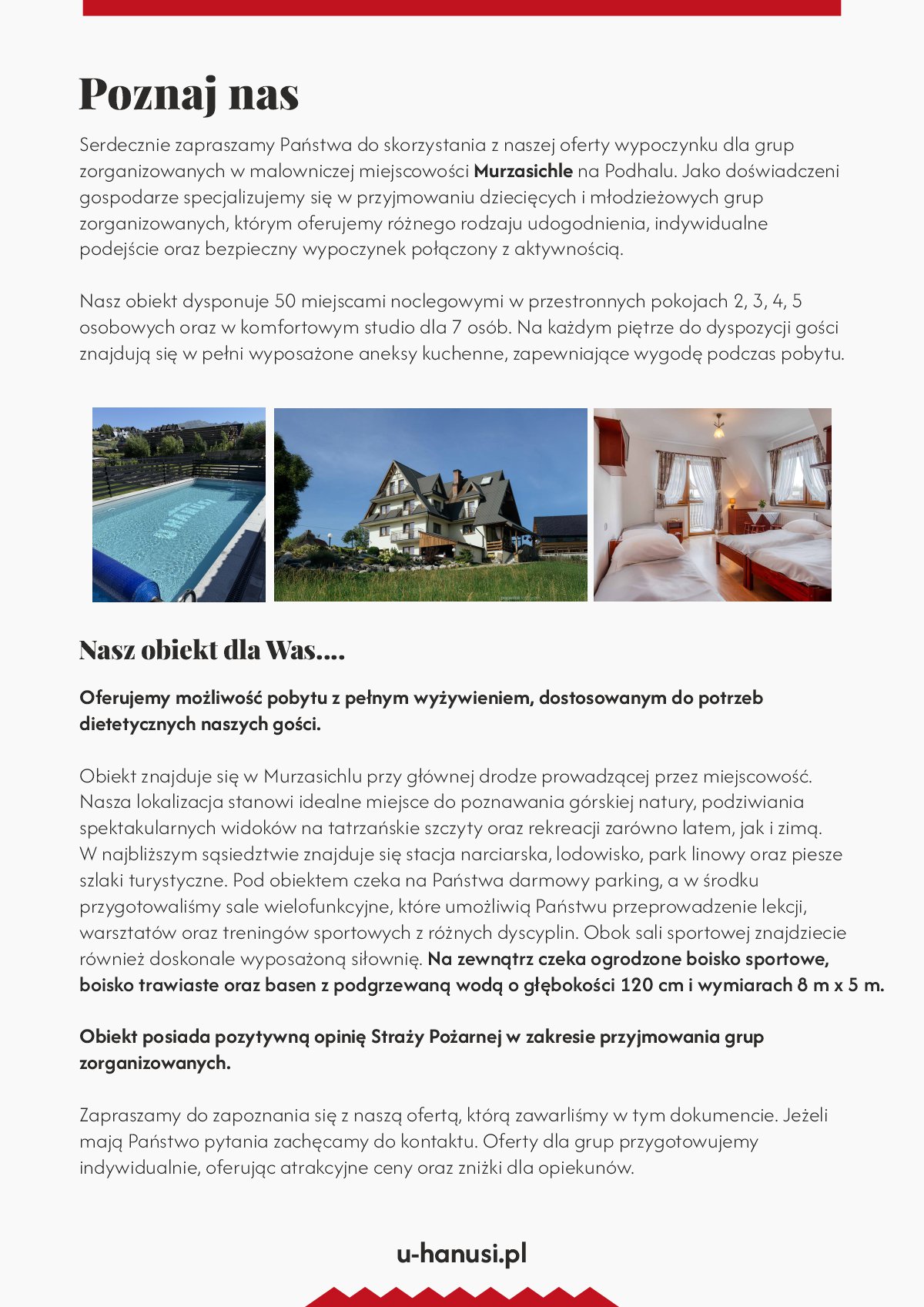 oferta noclegu dla grup zorganizowanych Murzasiche 